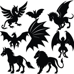 Winged Animal Illustrations Pegasus Bat Lion