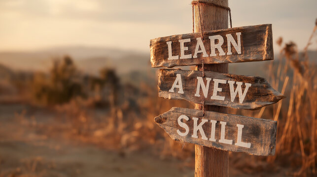 Learn a new skill sign in the rural area