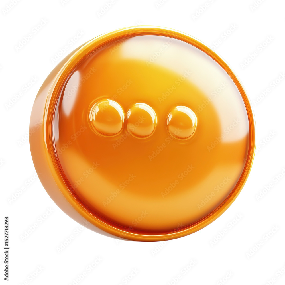 Aufkleber Glossy More Icon Button Three Dots Symbol Orange 3D Render Ui Element Menu on transparent background
