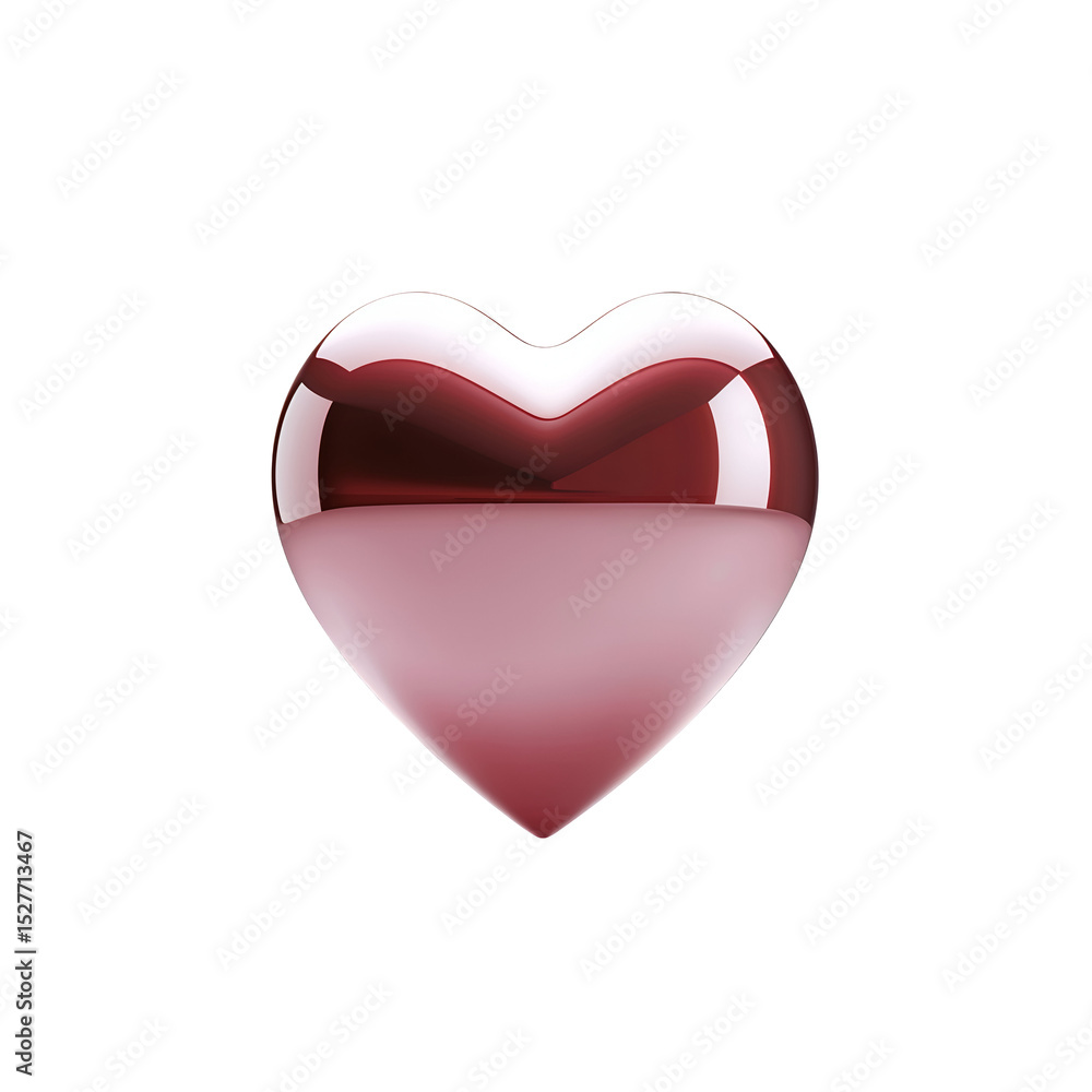 Poster glossy photorealistic heart in soft pink tones with diagonal highlight and smooth flawless texture, 