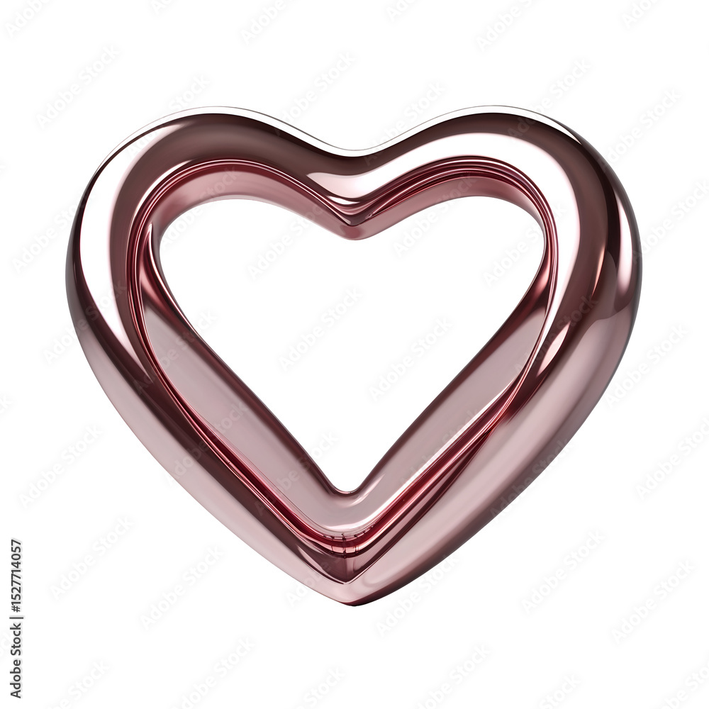Poster elegant floating rose-colored heart with subtle gradient and glossy finish, symmetrical 3d object wi