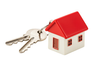 Isolated House-Shaped Keychain with Keys
