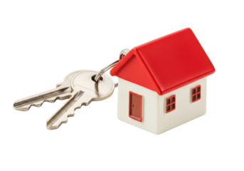 Isolated House-Shaped Keychain with Keys