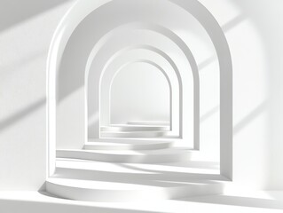 Abstract White Archway Tunnel with Soft Shadows and Steps