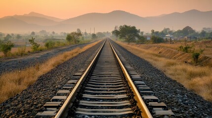 Obraz premium Modern Indian rail line extending toward the horizon carrying trade cargo