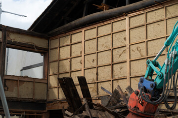 木造住宅の解体現場の様子