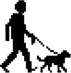 Fototapeta premium The silhouette of a man takes his dog walking 