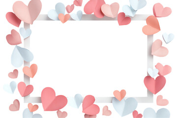 Paper Heart Frame: Pink and Blue Hearts on Transparent Background, PNG