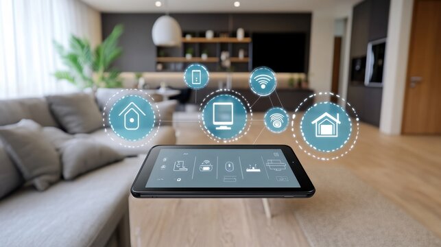 Tablet connected to multiple smart devices in a connected home concept
