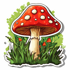 Colorful red mushroom with white spots in a grass patch Generative AI