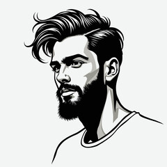 Stylized portrait of a man with a beard and tousled hair