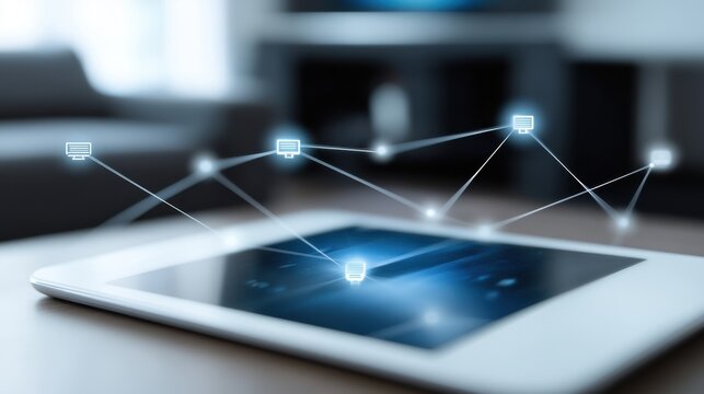 Tablet connected to multiple smart devices in a connected home concept