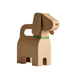 A cardboard dog figure with a green collar standing against a plain black studio background view isolated white background