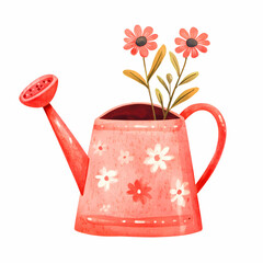 Colorful watering can with flowers displayed on a white background Generative AI