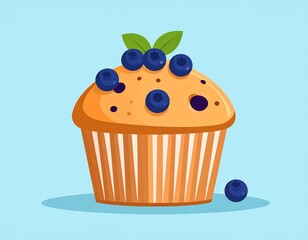 Delicious Cartoon Blueberry Muffin Illustration on a Blue Background 