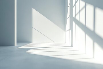 Obraz premium Abstract White Room with Sunlight and Dramatic Shadows