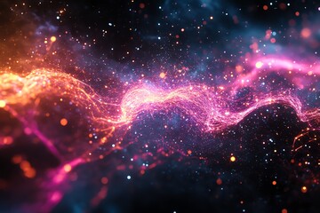 Obraz premium Abstract Visualization of Glowing Particle Flow in Dark Space