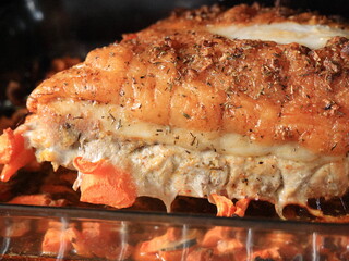 pork roast in glass tray oven cooked