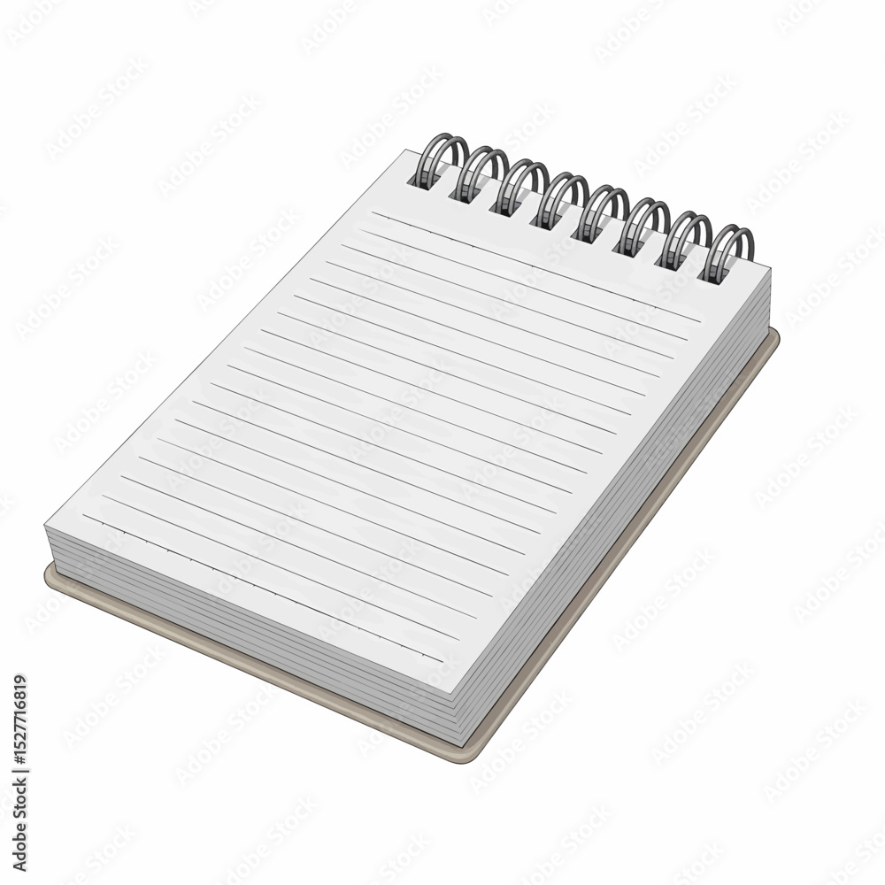Poster high-quality vector image of a small blank notebook with a silver spiral binding. light gray ruled p