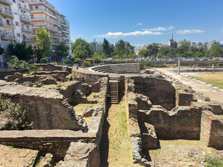 ruins of ancient roman aqueduct market in the city thessaloniki in greece
