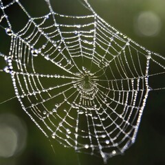 Dew-Covered Spiderweb Macro Shot

