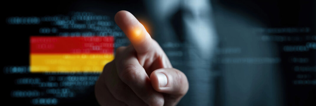 Finger selects flag within digital technology data visualization interface.