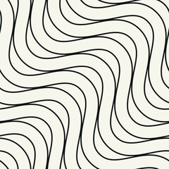 Seamless vector pattern with thin wavy diagonal stripes. Monochrome geometric background with abstract, striped design. Ideal for use as a swatch in Adobe Illustrator.