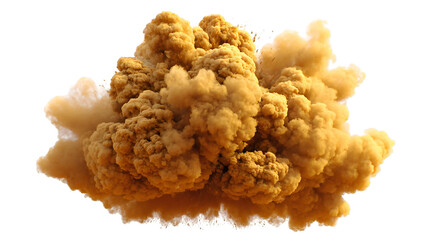 A large cloud of dust and debris billowing upward against a black background in a dynamic display isolated white background