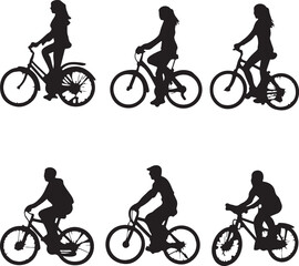 Fototapeta premium Man or women with cycle vector silhouette
