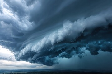 Fototapeta premium Supercell storm cloud forming over rural landscape generating heavy rainfall