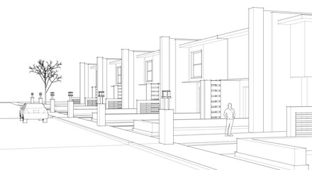 townhouse cottage town concept 3d illustration