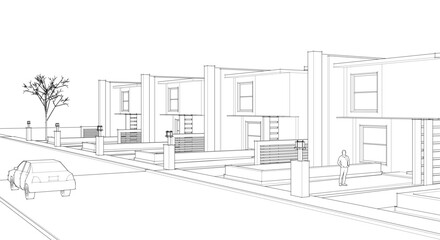 townhouse cottage town concept 3d illustration