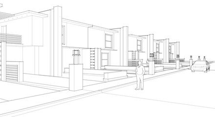 townhouse cottage town concept 3d illustration