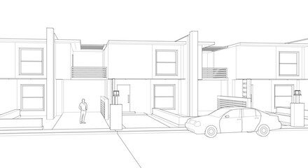 townhouse cottage town concept 3d illustration