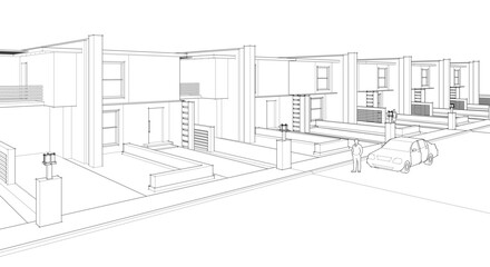 townhouse cottage town concept 3d illustration