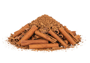 Isolated Cinnamon Sticks and Shavings Spice Aroma Warmth