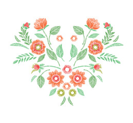 Floral Embroidered Neckline Design – Vector Illustration