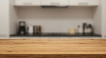 Wooden Tabletop Surface in Kitchen Interior Scene