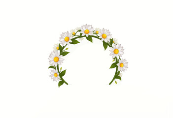 Daisy flower wreath in circular arrangement with yellow centers  