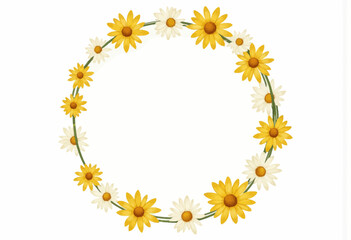 Floral wreath with yellow and white daisies on a plain background  