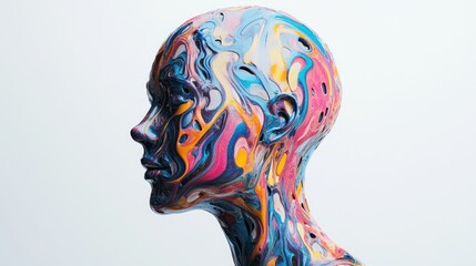 Abstract Colorful Head Sculpture: A Digital Art Piece