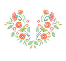 Floral Embroidered Neckline Design – Vector Illustration