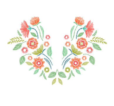 Floral Embroidered Neckline Design &ndash; Vector Illustration