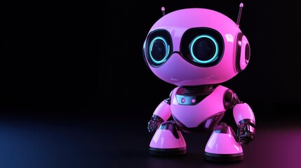 Adorable Pink Robot in Neon Light