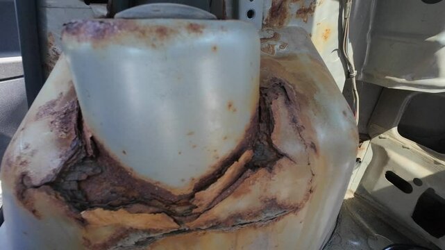 rusty car body, car repair shop