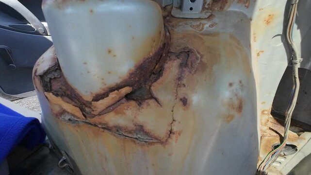 rusty car body, car repair shop