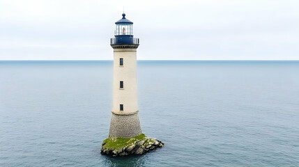 lighthouse on an island is depicted as a tall and impressive structure that offers a guiding light and a feeling