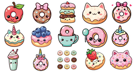 Cute Kawaii Dessert Icons, Pastel Colors, Perfect for Kids Decor and Stickers