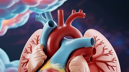 A detailed 3D rendering of a human heart and lung, symbolizing the vital connection for cardiopulmonary health and wellness