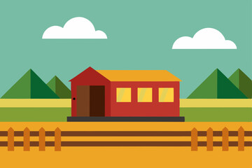 Farmhouse in Scenic Landscape Rustic Countryside Illustration